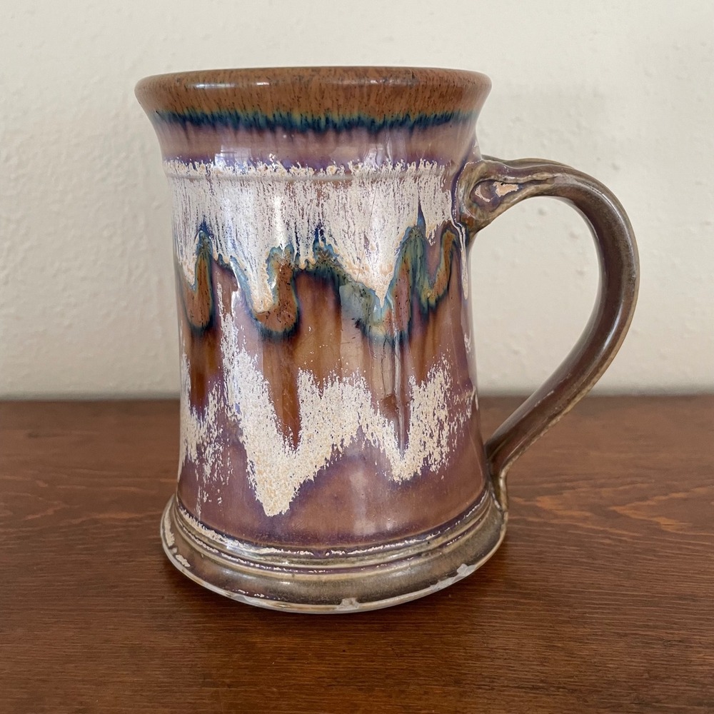 Vintage 1991 Handmade‎ Ceramic Mug Glazed Earth Tones Hand Thrown Coffee Tea
